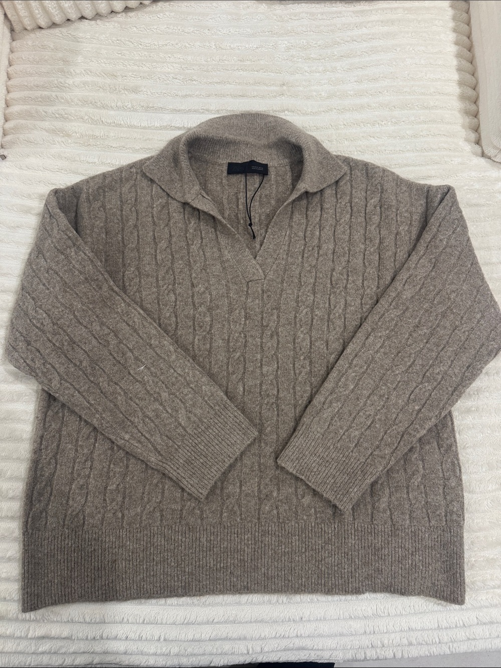 Zara Men's Cable-Knit V-Neck Sweater - Taupe